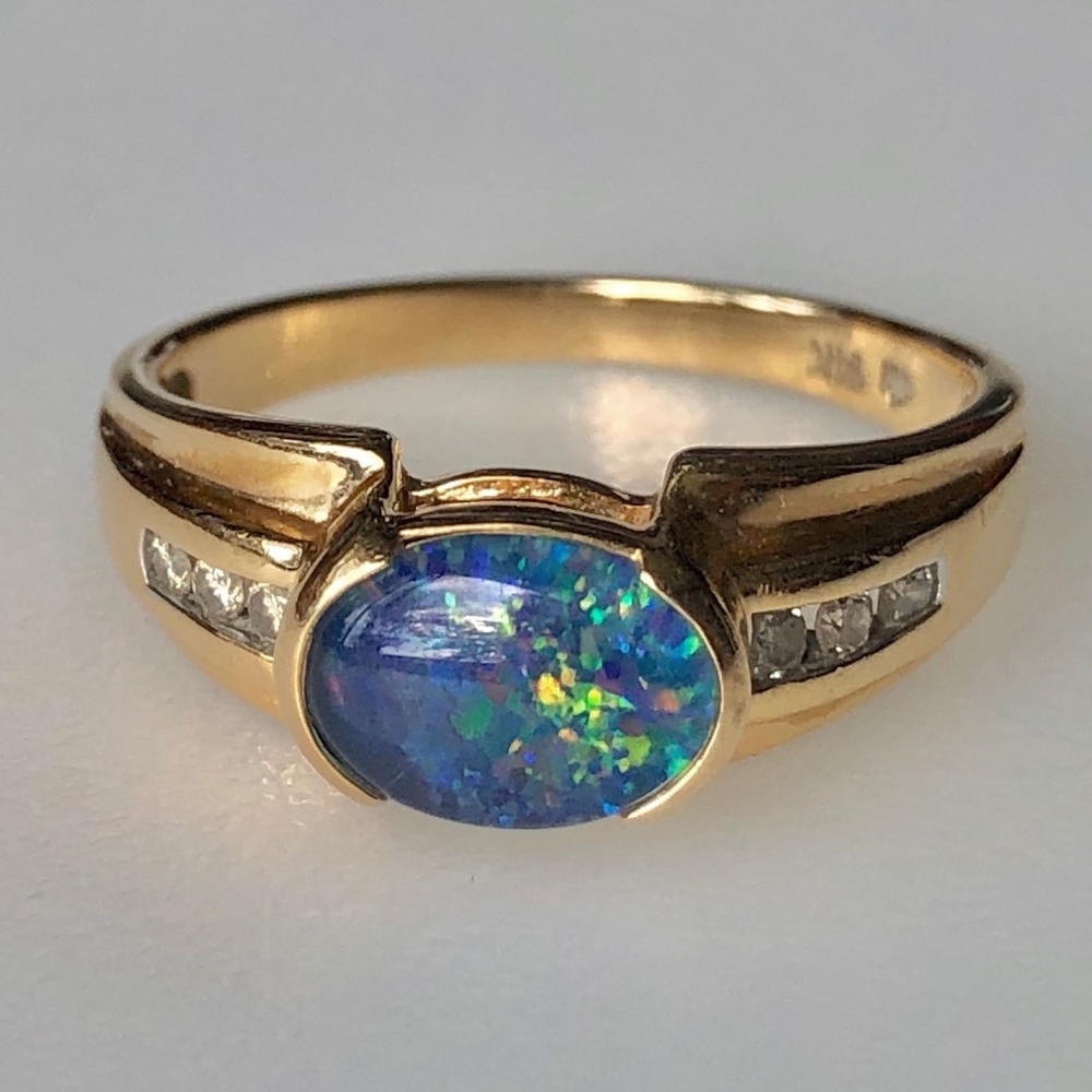 SOLD Very Fine 14k Black Opal Diamond Ring 3.3g